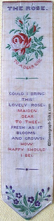 Bookmark with title words, image of a rose and words of a verse