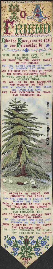 Bookmark with words and image of large pine tree in the middle