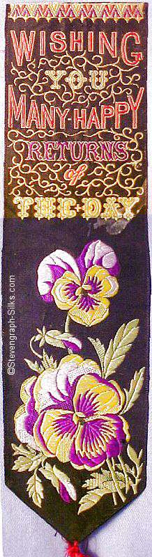 Bookmark with words and motif of pansy flowers