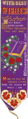 Same bookmark with different, purple silk and background colours