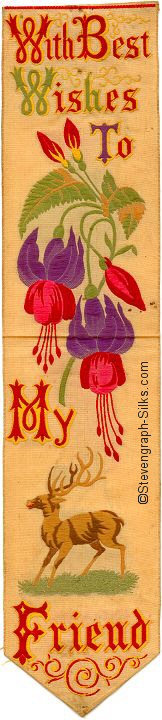 Bookmark with words With Best Wishes and motif of flowers and deer
