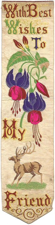 Bookmark with words With Best Wishes and motif of flowers and deer