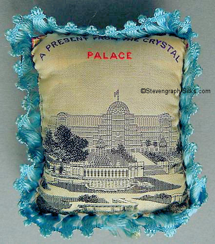 pin cushion with words " A Present from the Crystal Palace "