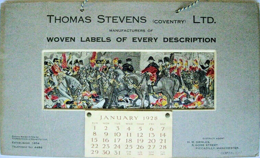 Image of the Stevengraph WELLINGTON & BLUCHER, mounted as a calendar for 1928