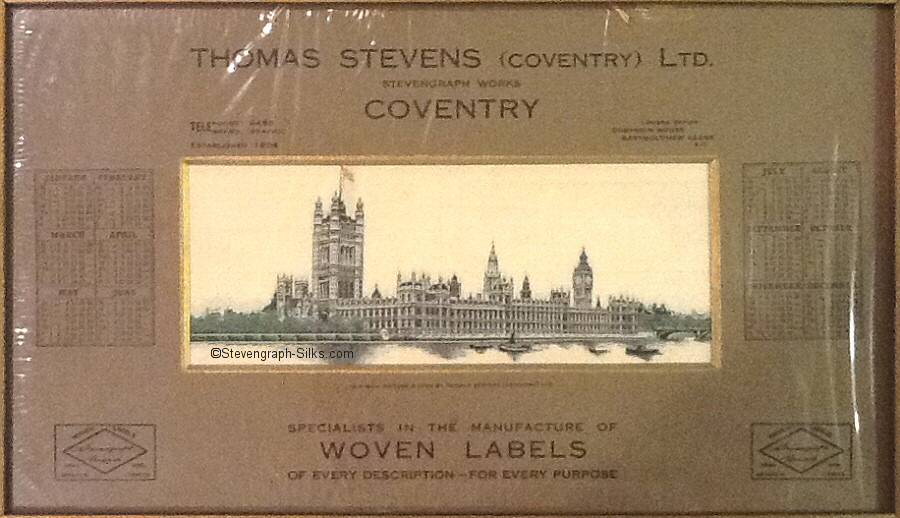 Image of the Stevengraph HOUSES of PARLIAMENT, mounted as a calendar for 1930
