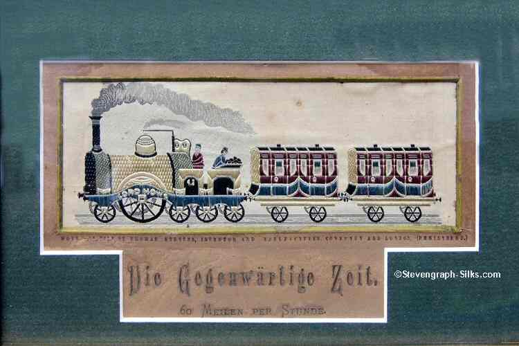 German titled Stevens pictureof early steam train name Lord Howe with two carriages