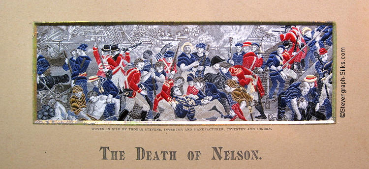 Complex picture aboard HMS Victory showing Admiral Nelson dying in the arms of Hardy