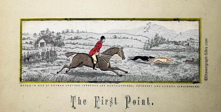 Two hounds chasing a hare, with man on horseback following