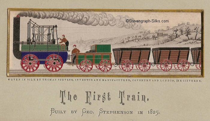 Stephenson's first steam engine, with tender and two and a half carriages