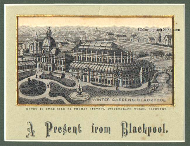 image of Blackpool Winter Gardens pavillion, woven in black silk
