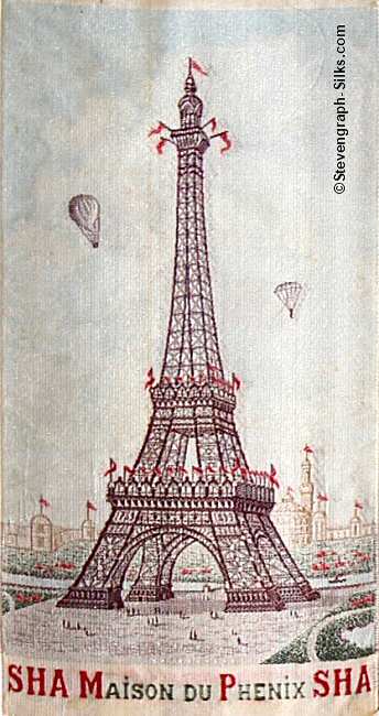 Image of the Eiffel Tower, Paris, with hot air ballon and parachutist