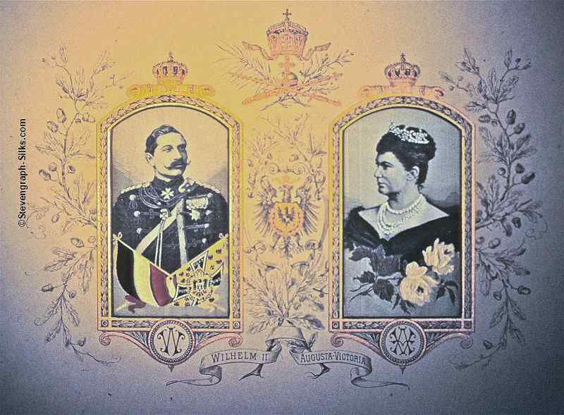 Portrait of Kaiser Wilhelm II, looking half right, together with the portrait of Augusta Victoria looking half left