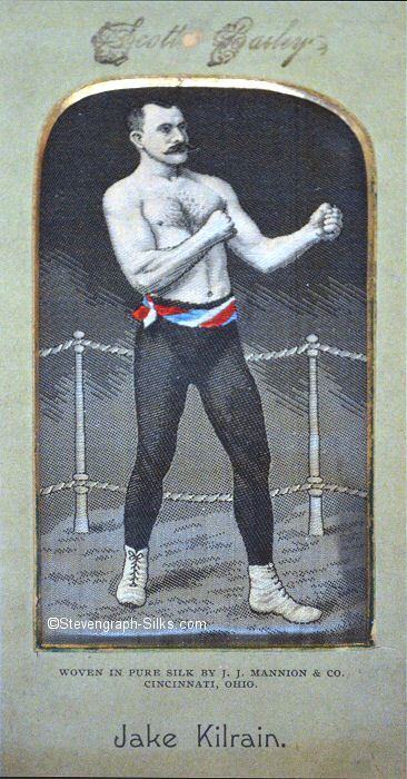Image of boxer Jake Kilrain, in card mount with J. J. Mannion credit