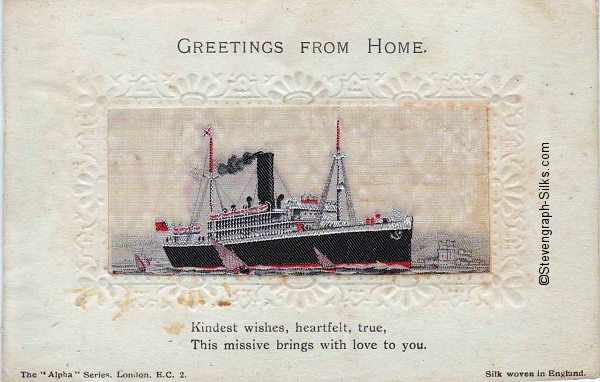 Stevens Alpha series postcard with image of ship - RMS Hilary