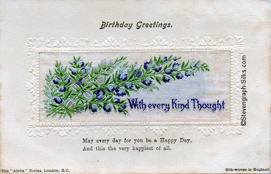 Stevens Alpha series postcard with white heather flowers and words