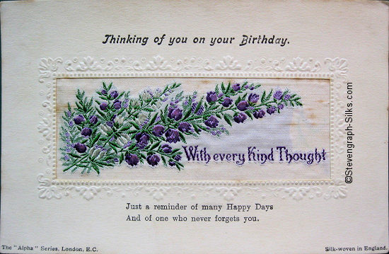 Stevens Alpha series postcard with heather flowers and words