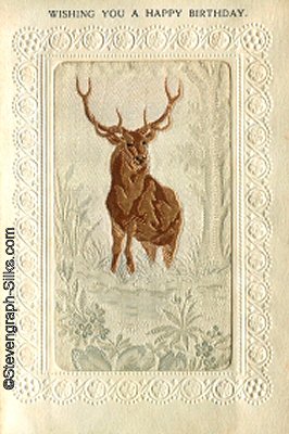 Stevens Alpha series postcard with image of a stag and printed words