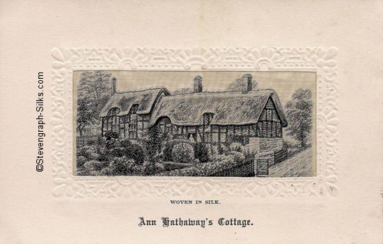 Black and white view of Ann Hathaway's thatched cottage