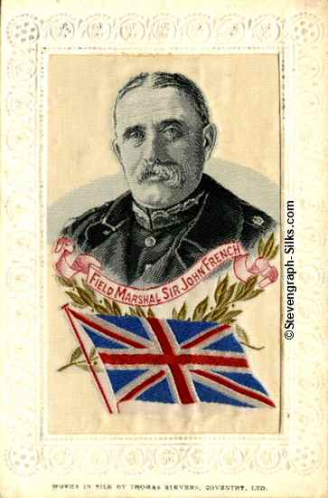 portrait image of Sir John French, with a Union Jack flag