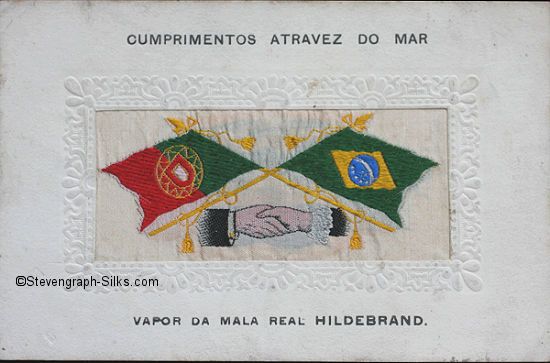 image of Kingdom of Portugal and Brazil flags with man's and woman's hands, with portuguese writing