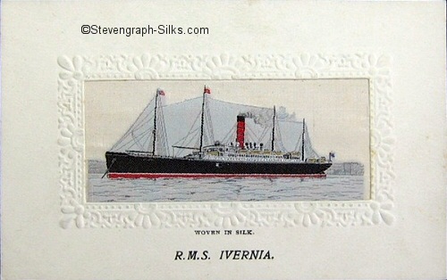 Image of RMS Ivernia, with four masts and one funnel