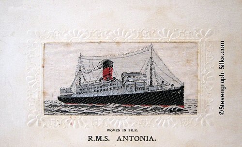 Ocean liner at full steam, with single funnels and two masts