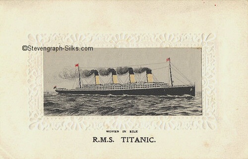postcard of ship with four yellow funnels with black tops and two masts