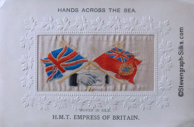 Hands Across the Sea postcard, with man's hand having six fingers
