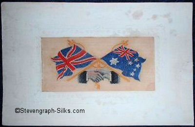 Hands Across the Sea postcard with Australian flag, but no ships name