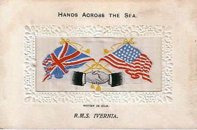Hands Across the Sea postcard, with normal embossed card mount