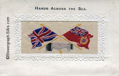 Hands Across the Sea postcard with Great Britain and Canadian flags, and no ships name