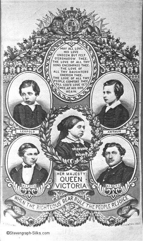 Large silk panel with Queen Victoria surrounded by her four sons