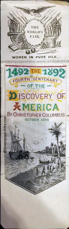 Bookmark with words and image of Columbus and his men landing in the New World