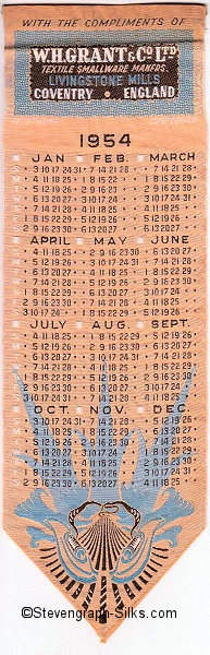 Bookmark with Grant name and calendar for 1954