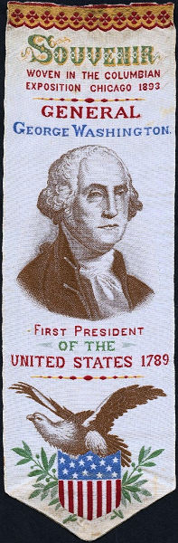 bookmark with woven words and portrait of George Washington