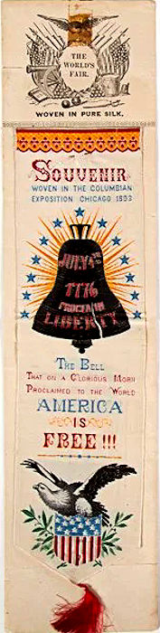 bookmark with woven words and image of the Liberty Bell