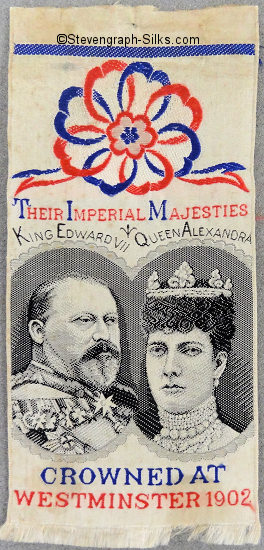 ribbon with words and portrait images of King Edward VII and Queen Alexandra