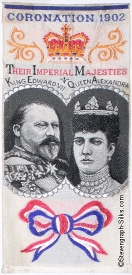 Bookmark with words and portrait images of King Edward VII and Queen Alexandra