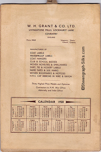 reverse of this 1958 calendar.
