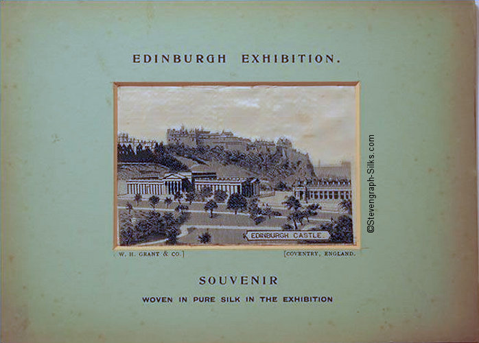 image of Edinburgh Castlewith printed title above silk picture