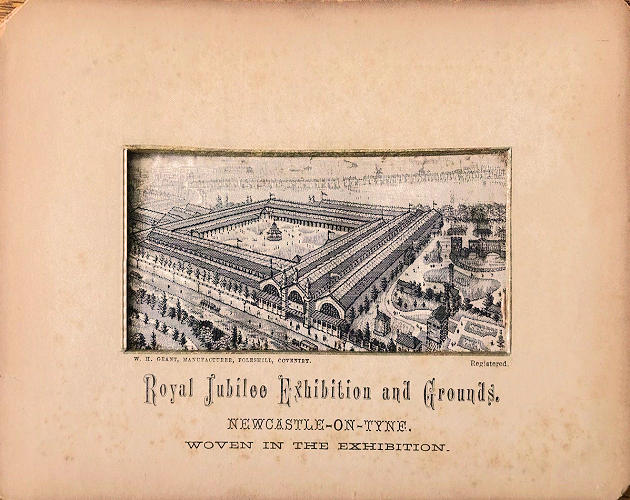 Image of an aerial view of the exhibition grounds, woven in black silk thread