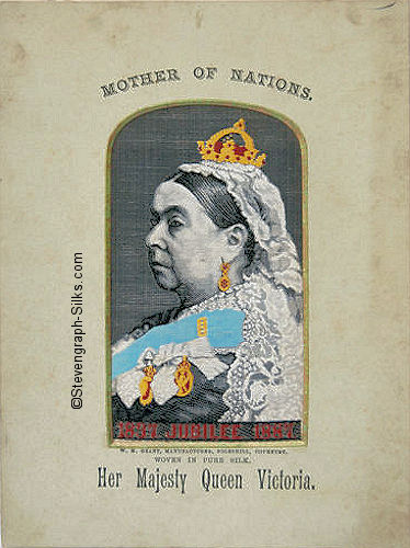 Portrait of Queen Victoria, with Jubilee dates woven at foot of silk