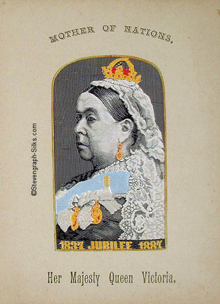 Portrait of Queen Victoria, with Jubilee dates woven at foot of silk