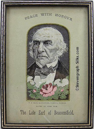 Portrait image of GLADSTONE, incorrectly mounted in a Late Earl of Beaconsfield (Disraeli) card matt