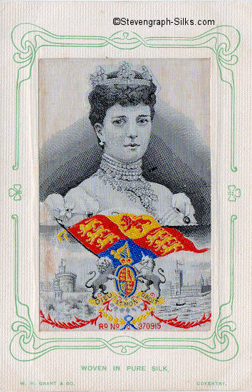 Colour portrait of Her Majesty Queen Alexandra, with sleeves cut off short