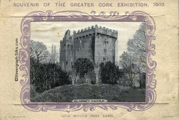 silk postcards with title words and image of Blarney Castle