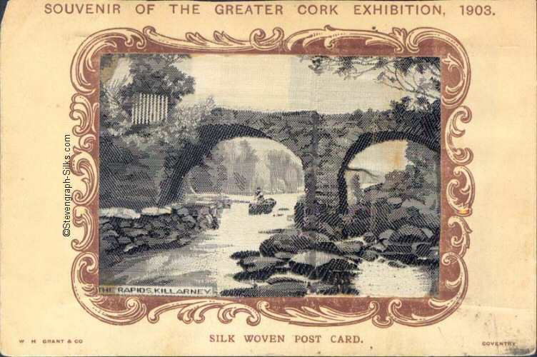 silk postcards with title words and image of The Rapids Killarney