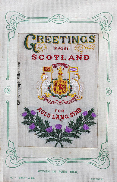 Colour image of Scottish flag and thisles, with words