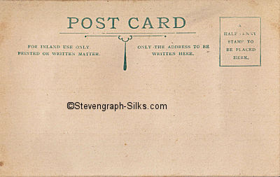 reverse of this postcard, with distinctive " teardrop " design.