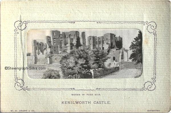 image of Kenilworth Castle, with title printed on card, rather than woven on the silk
